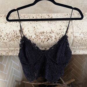 Zara Black Lace Crop Top with Spaghetti Straps